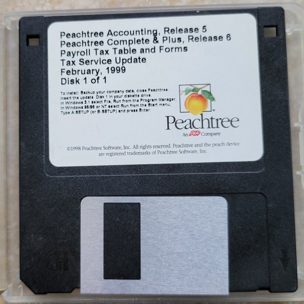 Vintage Floppy Diskette - Peachtree Accounting Release 5 & Complete Plus 6